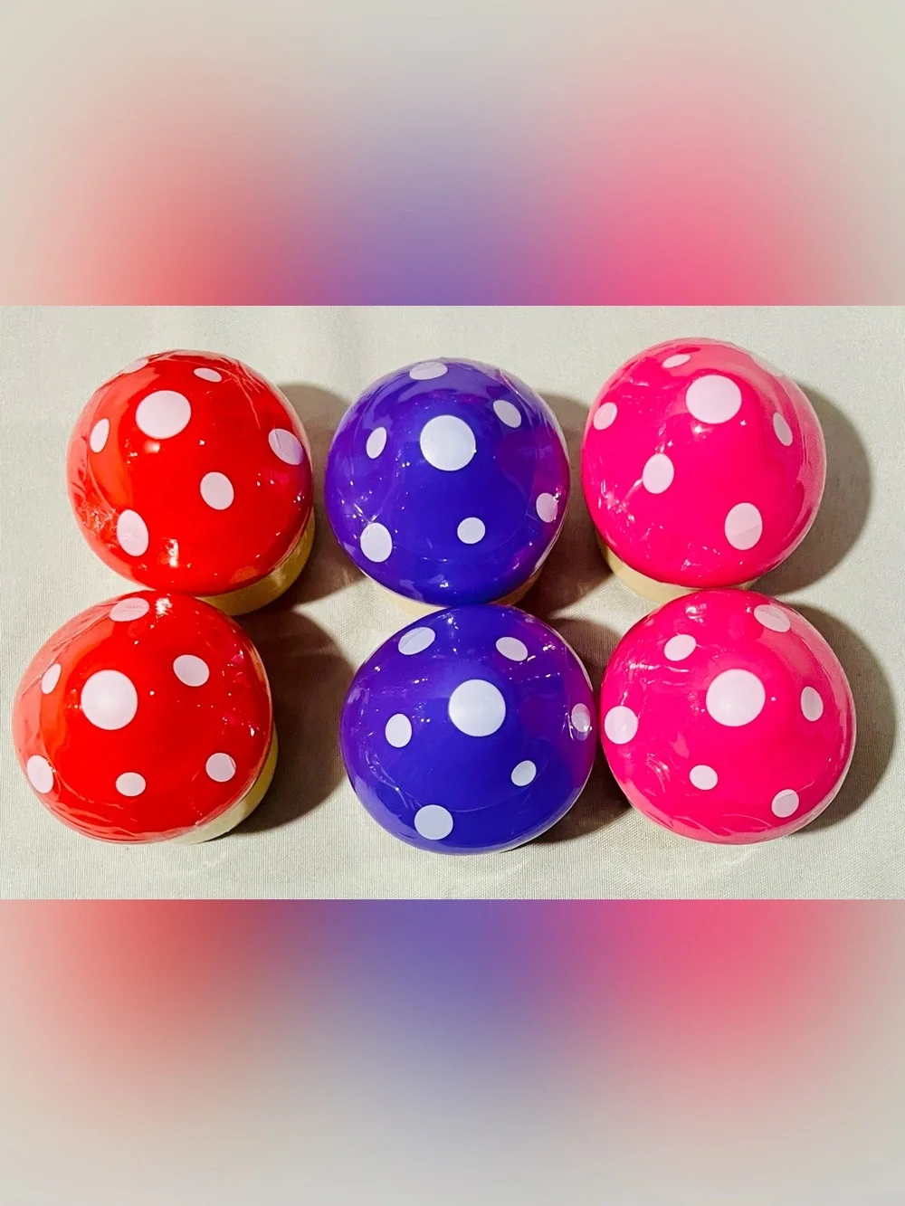 6 Pack- Colorful Mushroom Stackable Lip Balm - Red, Purple & Pink